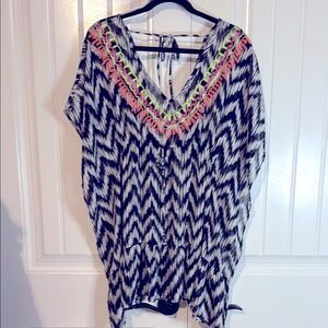 NEW! Swimsuit Coverup Chic Black and White Zigzag and Neon Accents Size Medium